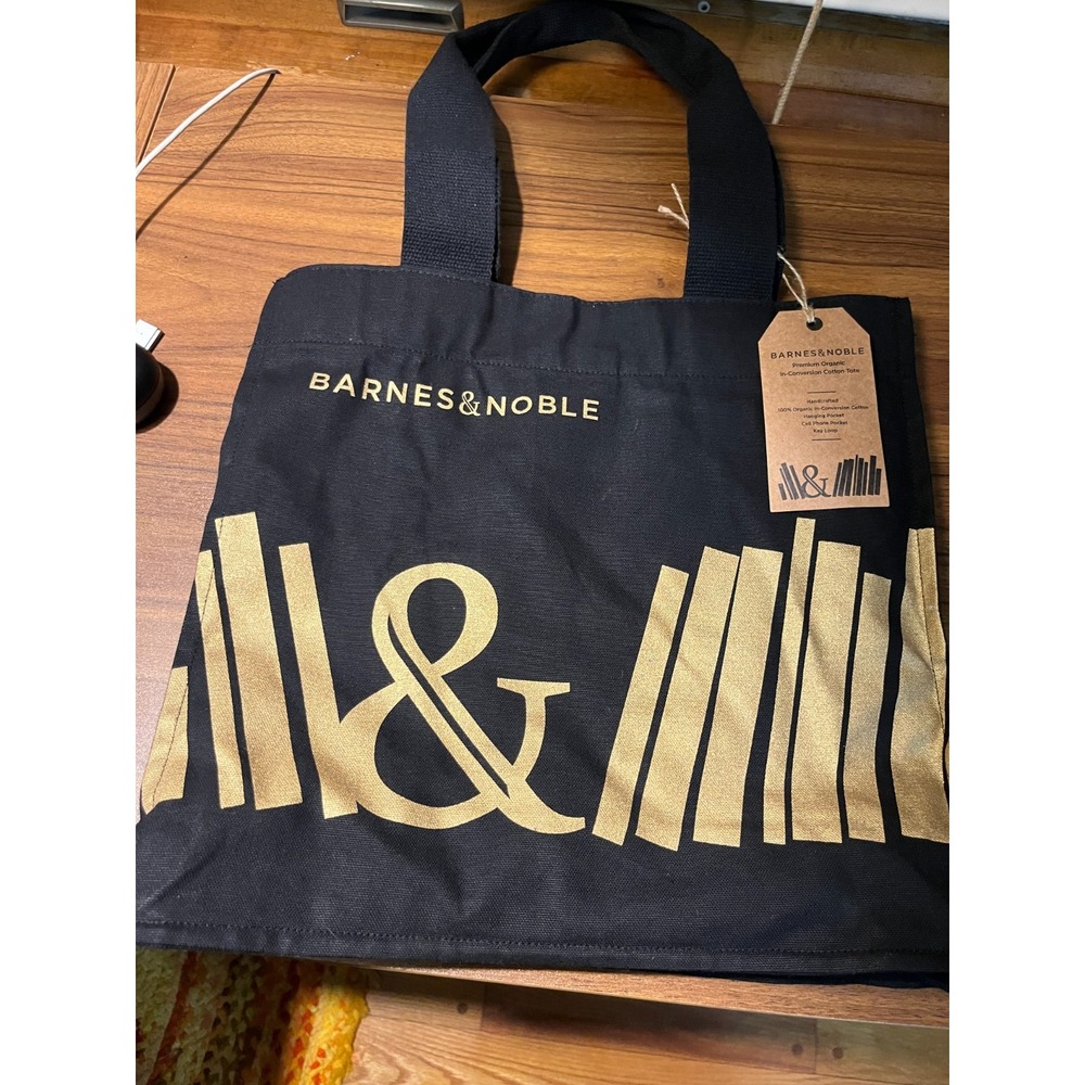 NEW Barnes And Noble Black & Gold Canvas Tote Bag / Book Bag 100% Cotton Organic